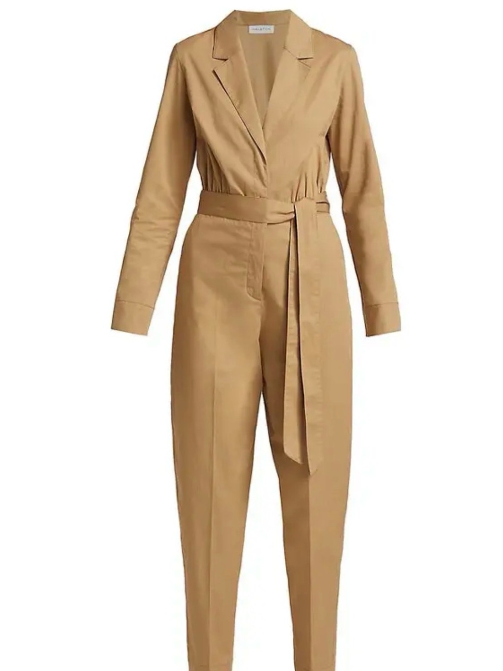 Halston Women's Beige Blakely Tie-Waist Cotton Twill Jumpsuit Size 2